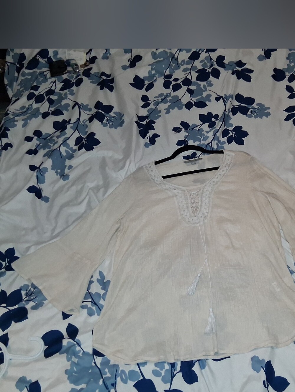 Valerie Stevens Cream Lace-Trim Peasant Blouse